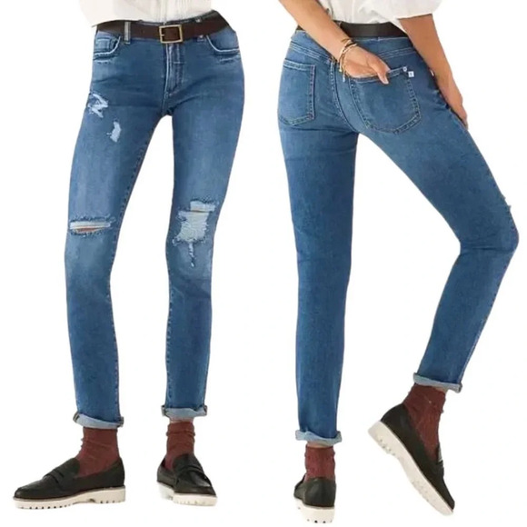 Anthropologie Pilcro The Slim Boyfriend Distressed Denim Jeans Blue Size 28 - Picture 14 of 14